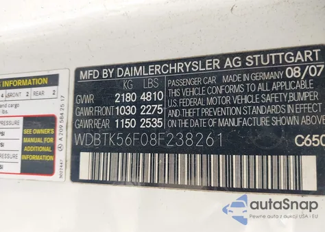 2008 Mercedes-Benz Clk 350 из США, поврежденный, VIN WDBTK56F08F238261